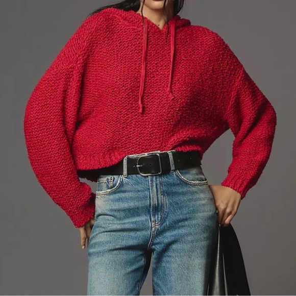 Anthropologie Pilcro Sailcloth Hooded Sweater Raspberry Red Size Small New NWOT - Picture 3 of 9